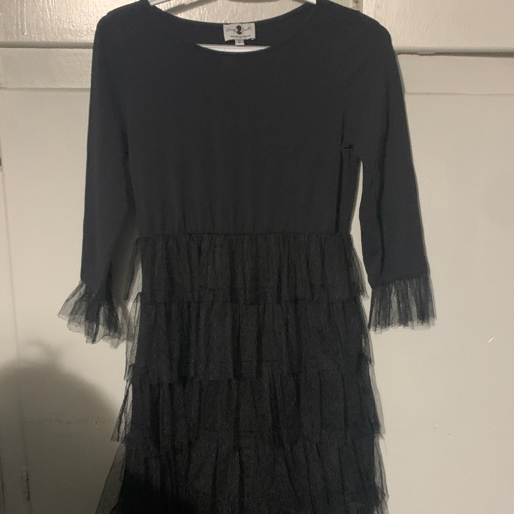 Dainty Jewell’s  Black Tiered Tulle Dress with Lace Trim